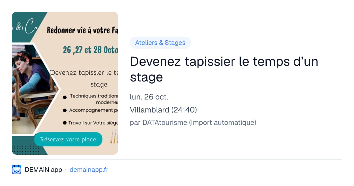 Devenez tapissier le temps d’un stage — Villamblard