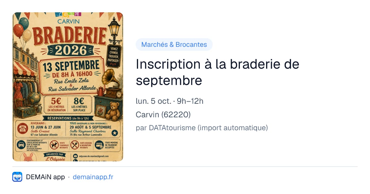 Inscription à la braderie de septembre — Carvin