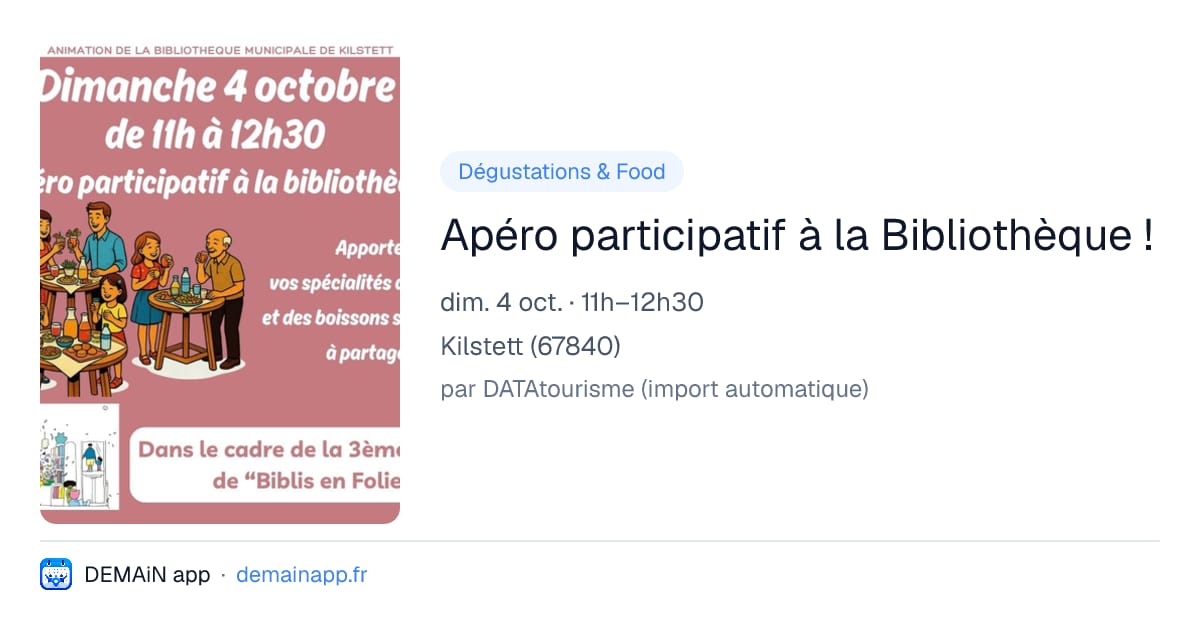 Apéro participatif à la Bibliothèque ! — Kilstett
