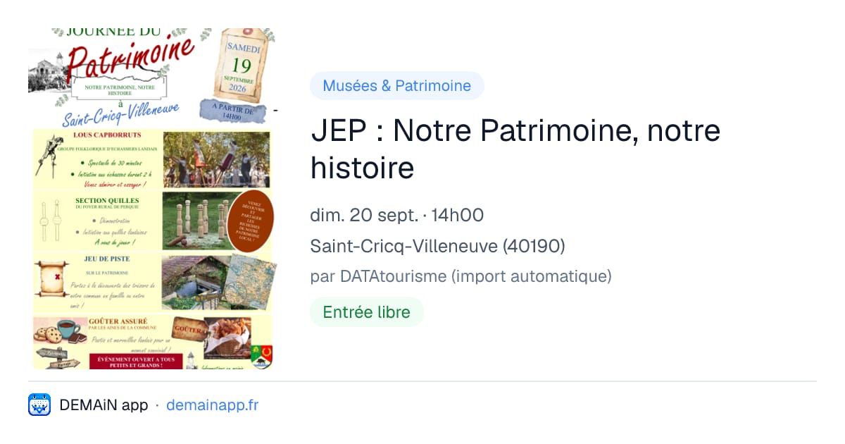 JEP : Notre Patrimoine, notre histoire — Saint-Cricq-Villeneuve