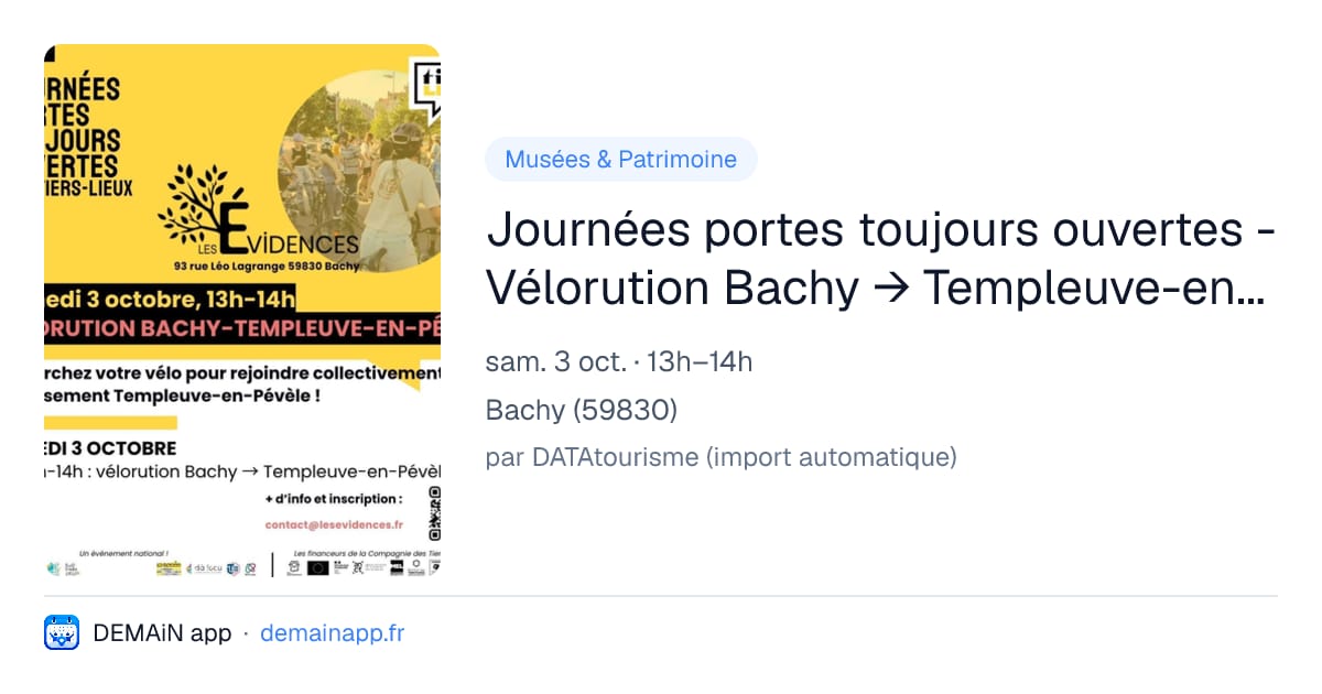 Journées portes toujours ouvertes - Vélorution Bachy → Templeuve-en-Pévèle — Bachy