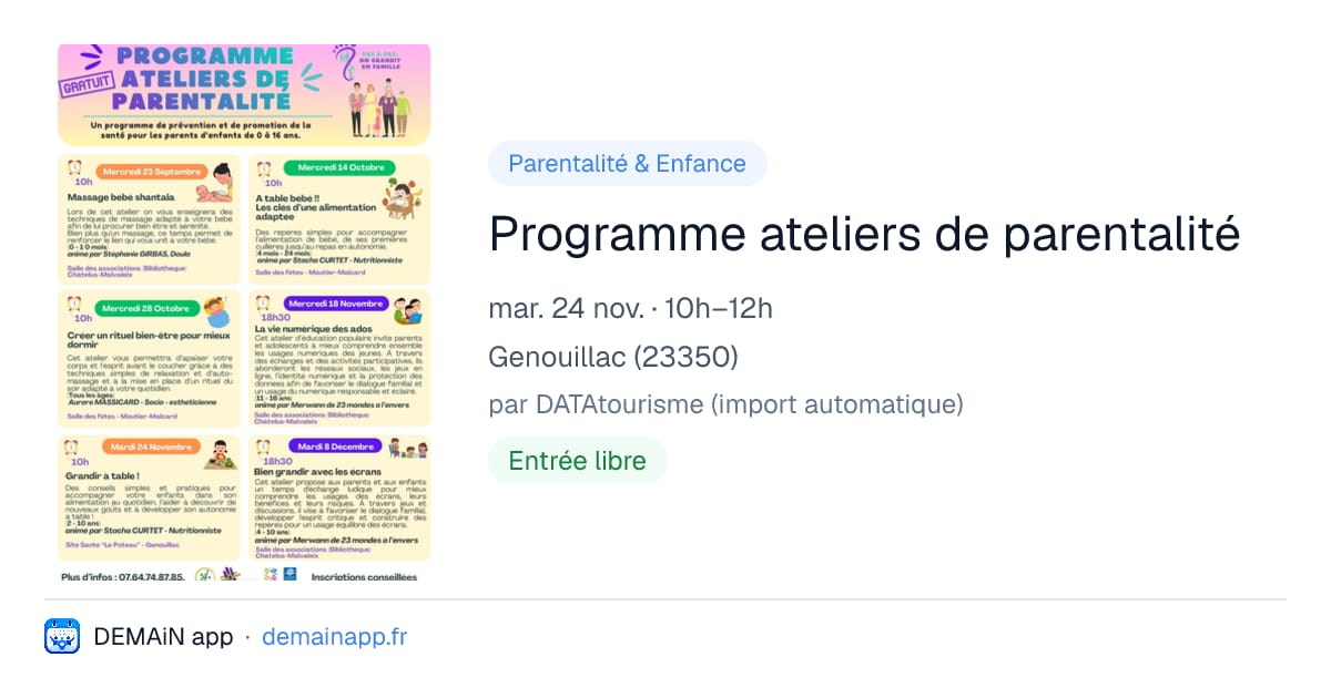 Programme ateliers de parentalité — Genouillac
