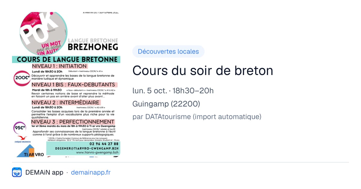 Cours du soir de breton — Guingamp