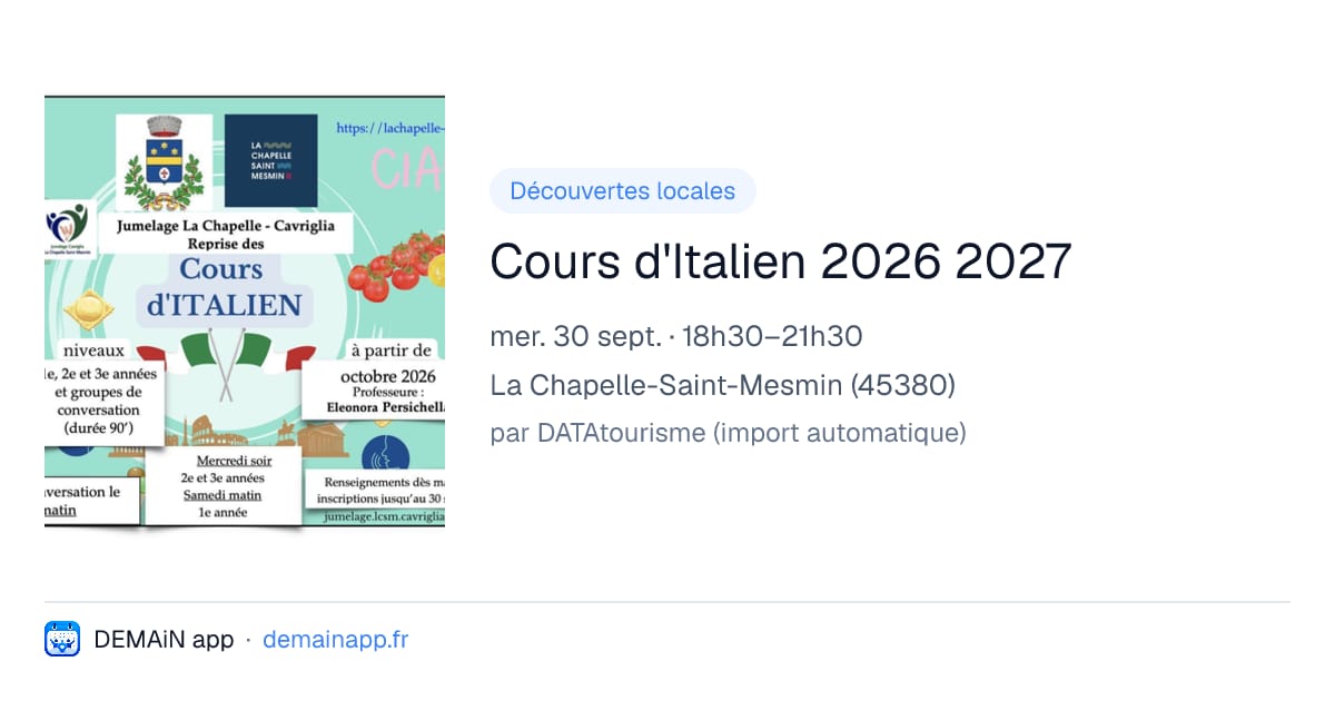 Cours d'Italien 2026 2027 — La Chapelle-Saint-Mesmin