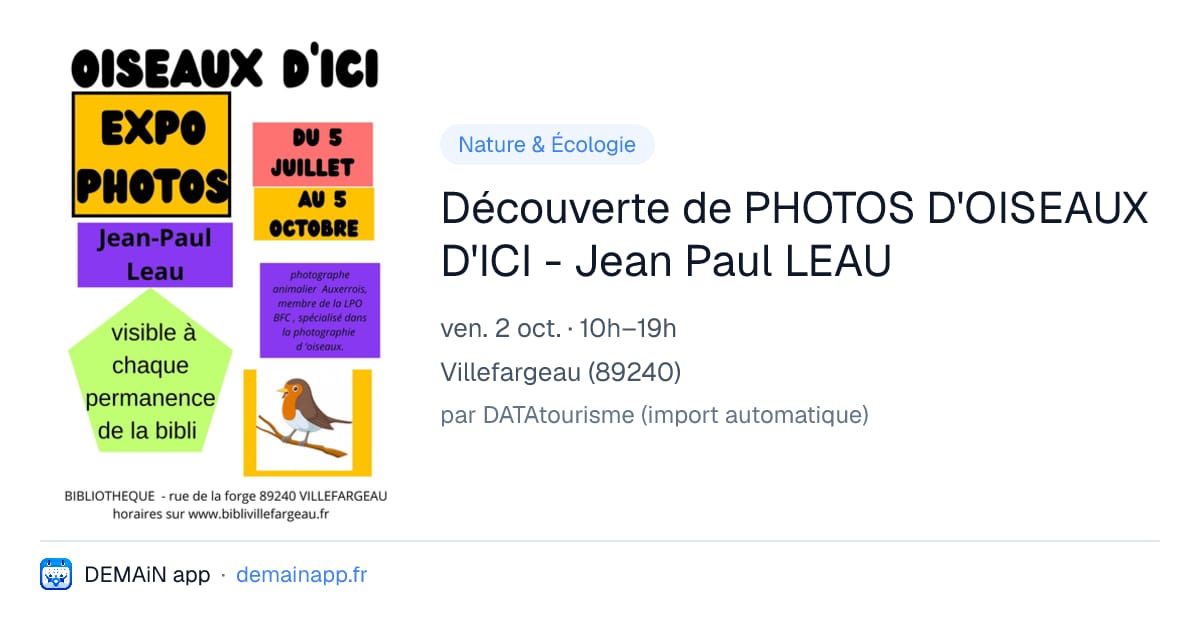 Découverte de PHOTOS D'OISEAUX D'ICI - Jean Paul LEAU — Villefargeau