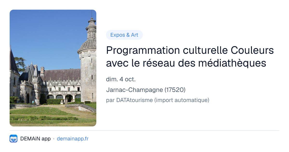 Programmation culturelle Couleurs avec le réseau des médiathèques — Jarnac-Champagne