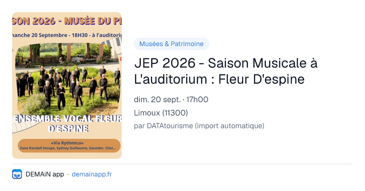 JEP 2026 - Saison Musicale à L'auditorium : Fleur D'espine — Limoux