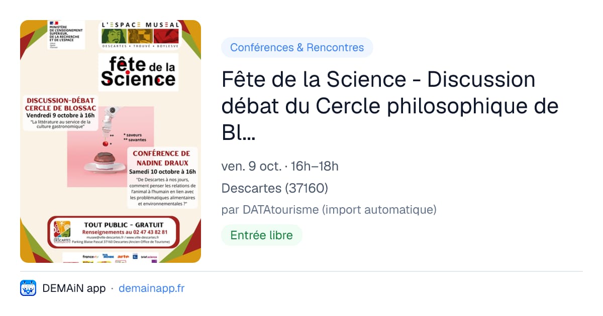Fête de la Science - Discussion débat du Cercle philosophique de Blossac — Descartes