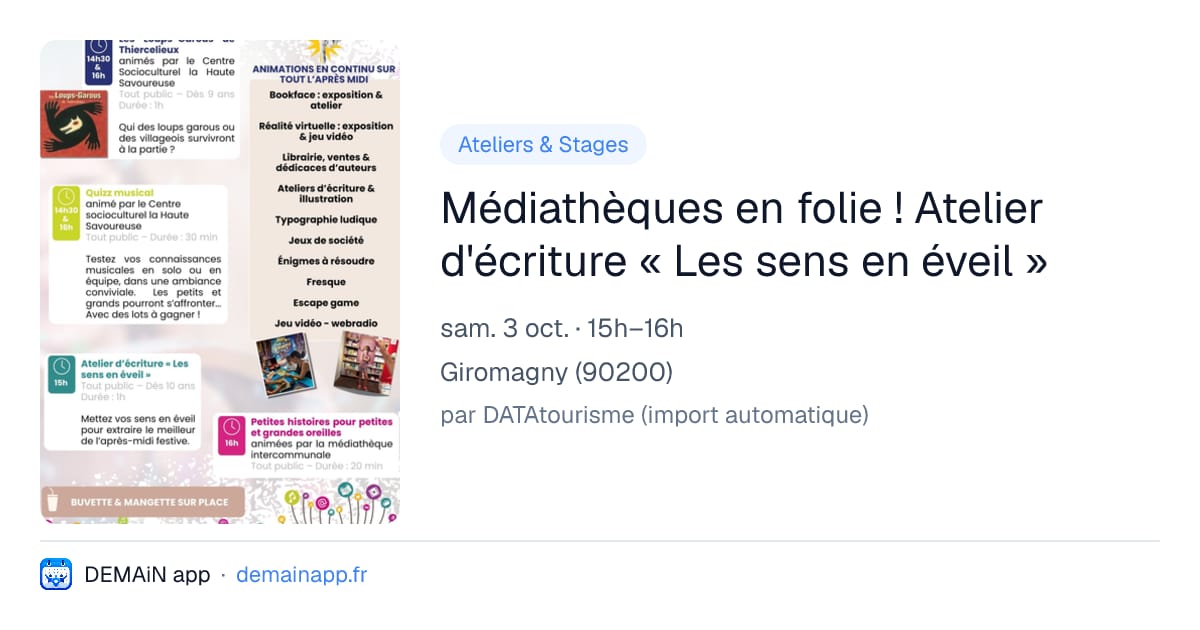 Médiathèques en folie ! Atelier d'écriture « Les sens en éveil » — Giromagny