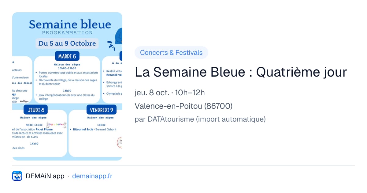 La Semaine Bleue : Quatrième jour — Valence-en-Poitou