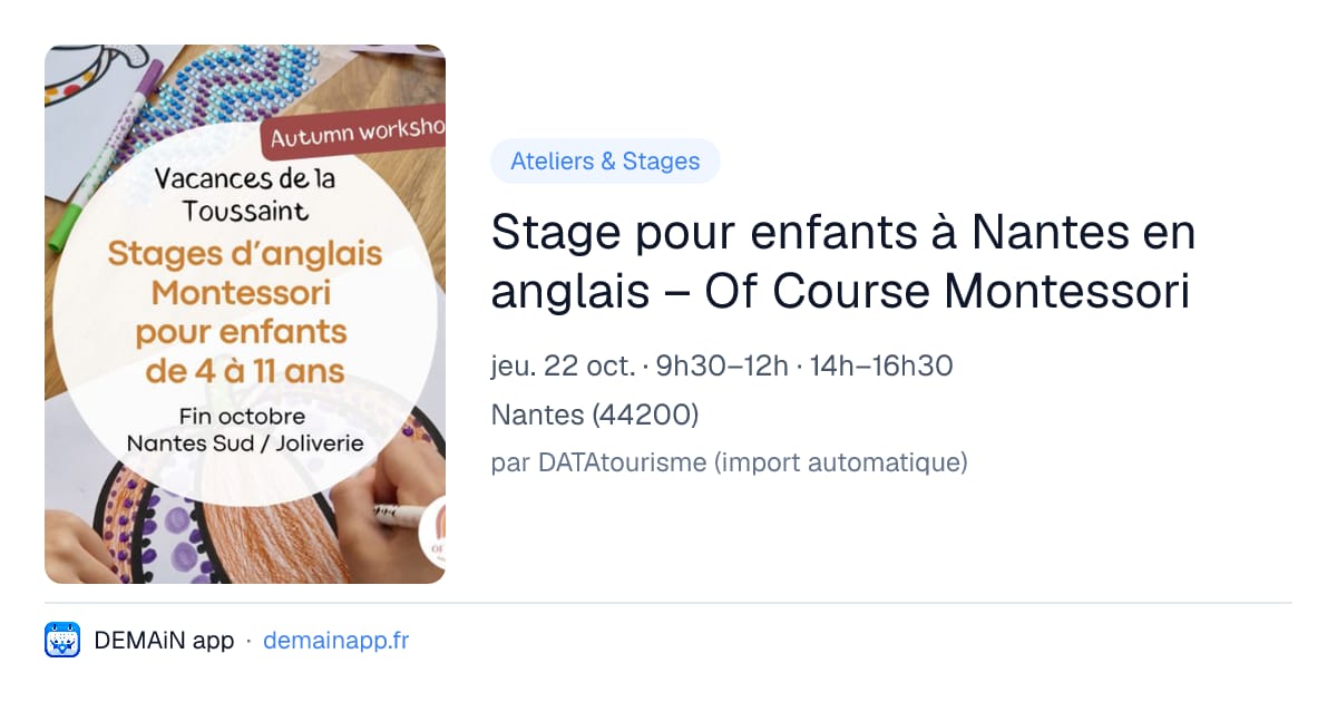 Stage pour enfants à Nantes en anglais – Of Course Montessori — Nantes
