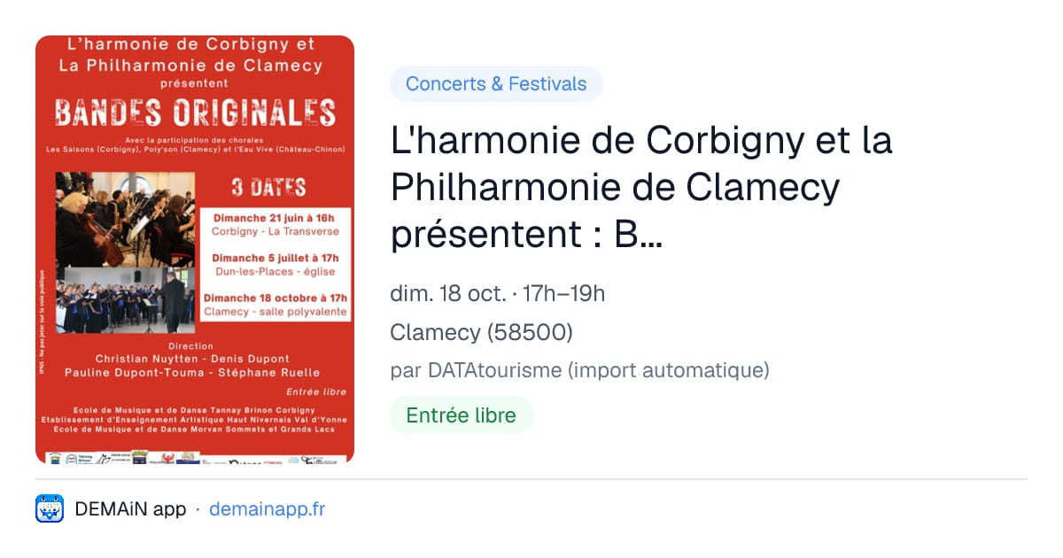 L'harmonie de Corbigny et la Philharmonie de Clamecy présentent : Bandes Originales — Clamecy