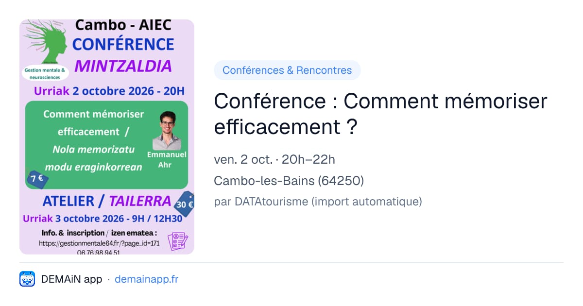 Conférence : Comment mémoriser efficacement ? — Cambo-les-Bains