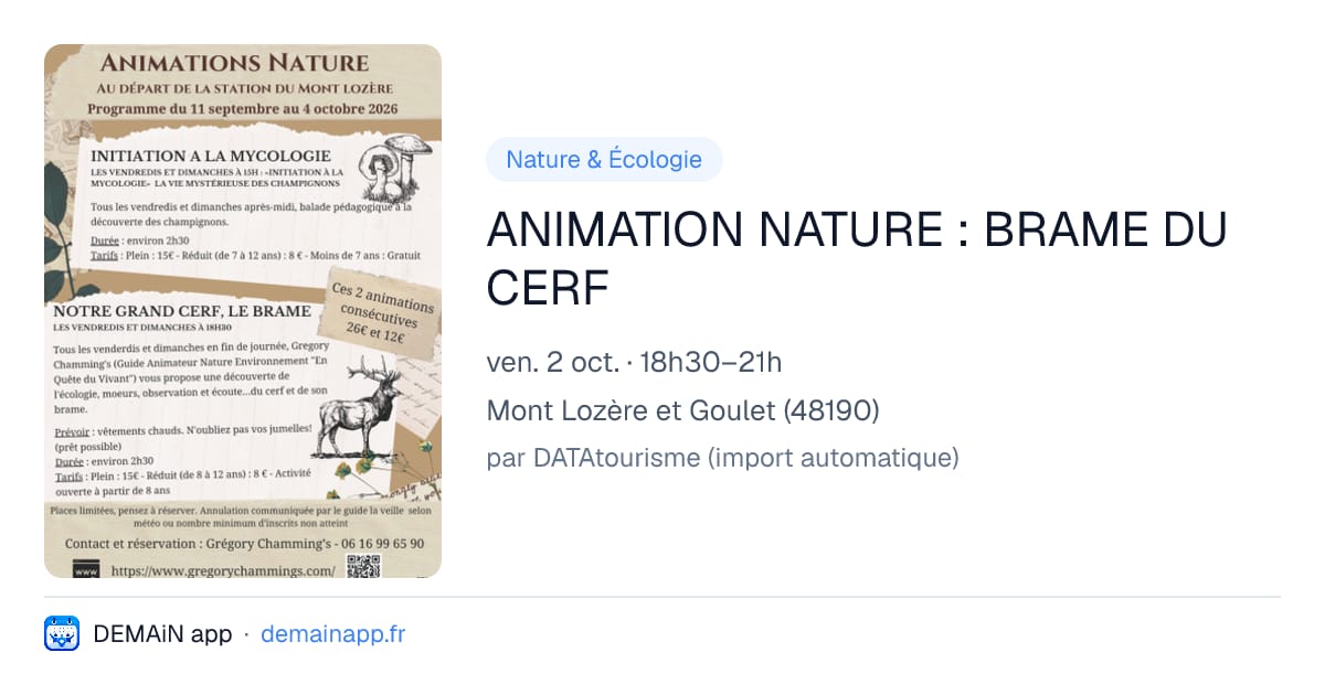ANIMATION NATURE : BRAME DU CERF — Mont Lozère et Goulet