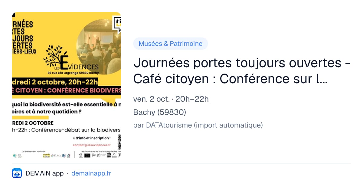Journées portes toujours ouvertes - Café citoyen : Conférence sur la biodiversité — Bachy