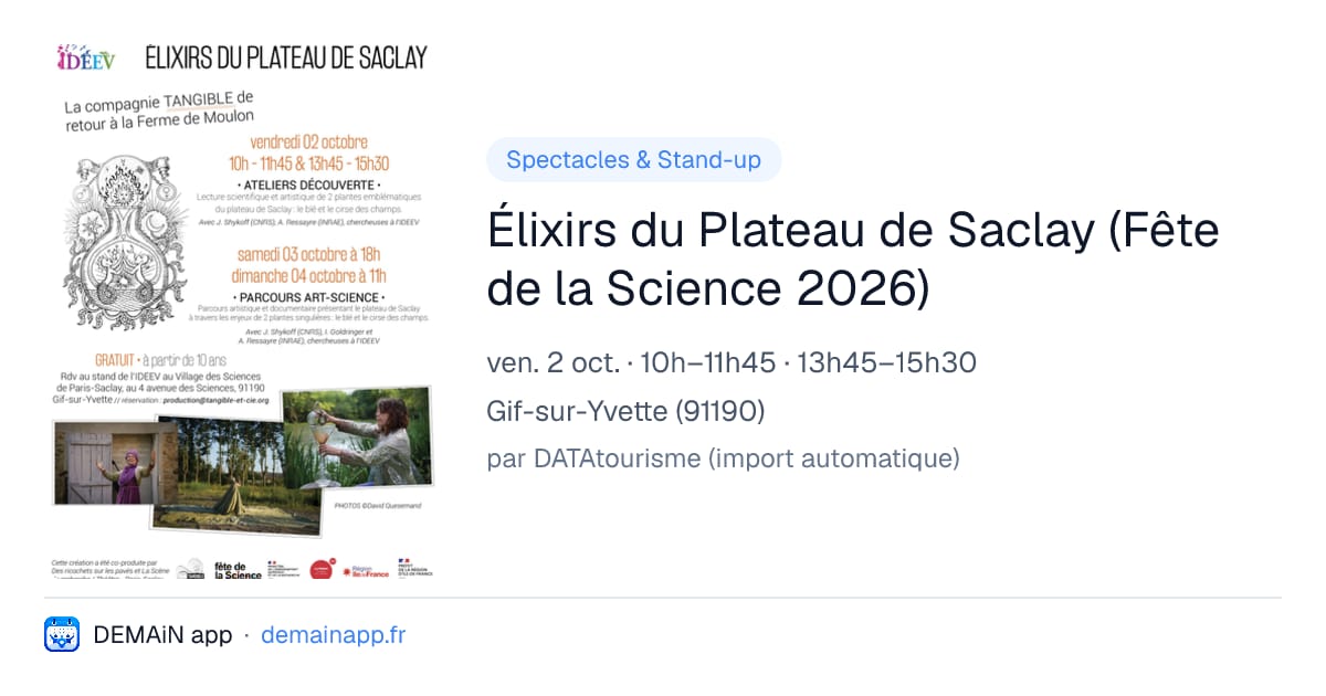 Élixirs du Plateau de Saclay (Fête de la Science 2026) — Gif-sur-Yvette
