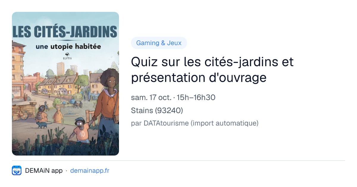 Quiz sur les cités-jardins et présentation d'ouvrage — Stains