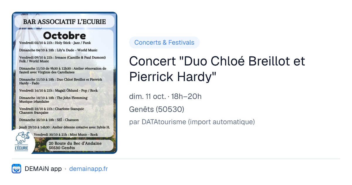 Concert "Duo Chloé Breillot et Pierrick Hardy" — Genêts