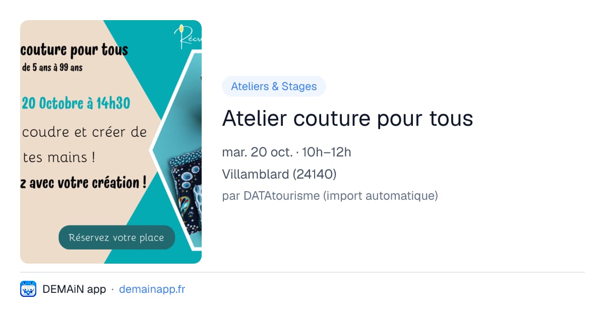 Atelier couture pour tous — Villamblard