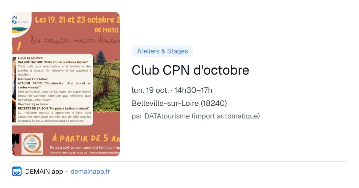 Club CPN d'octobre — Belleville-sur-Loire
