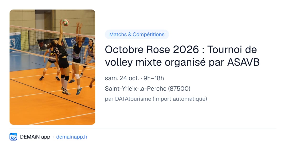 Octobre Rose 2026 : Tournoi de volley mixte organisé par ASAVB — Saint-Yrieix-la-Perche