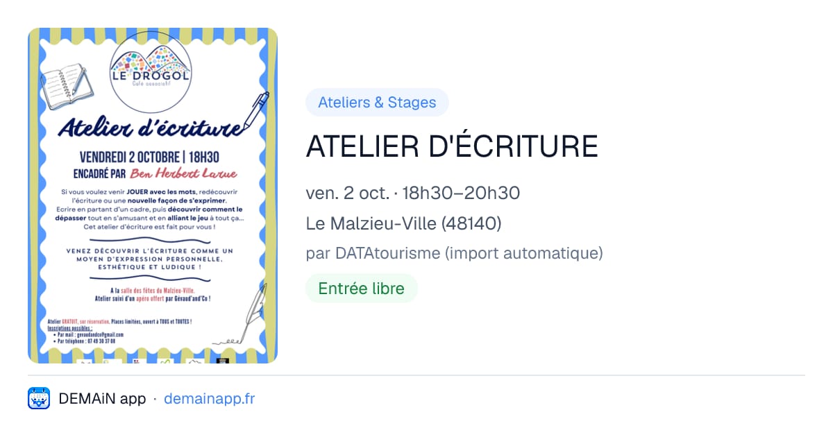 ATELIER D'ÉCRITURE — Le Malzieu-Ville