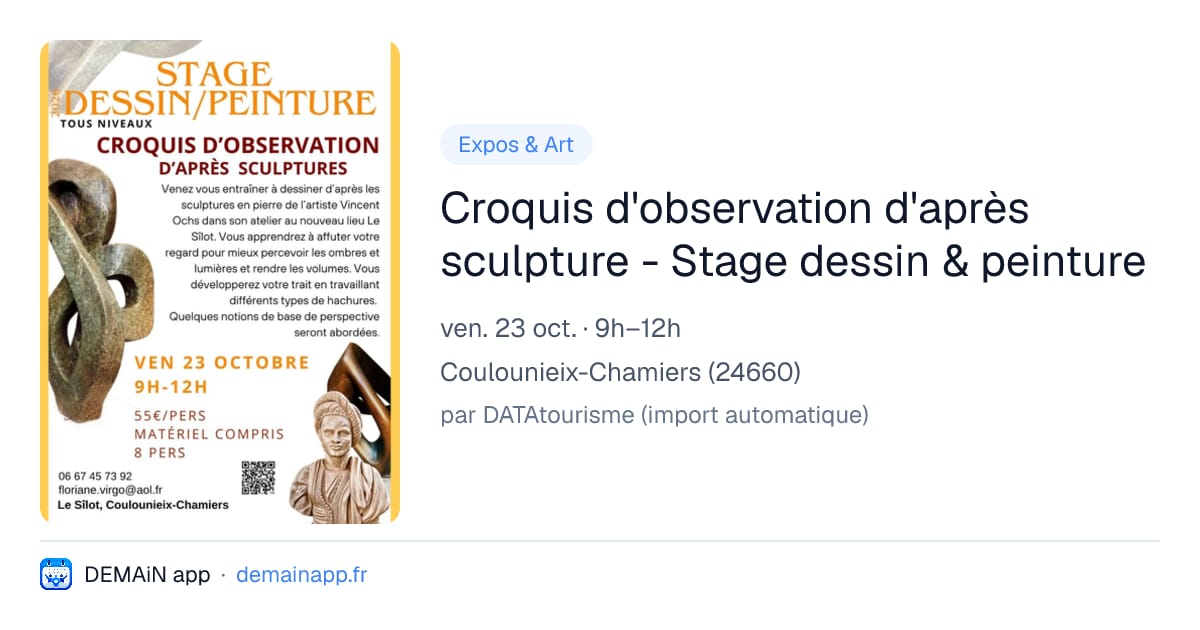 Croquis d'observation d'après sculpture - Stage dessin & peinture — Coulounieix-Chamiers