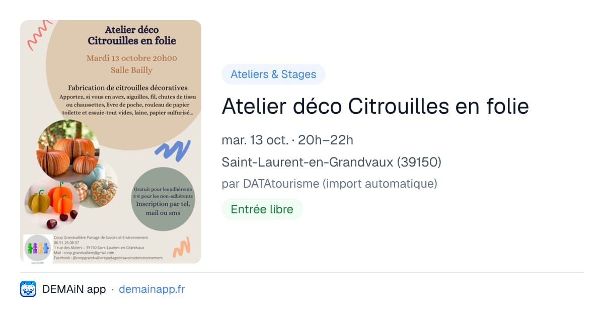 Atelier déco Citrouilles en folie — Saint-Laurent-en-Grandvaux