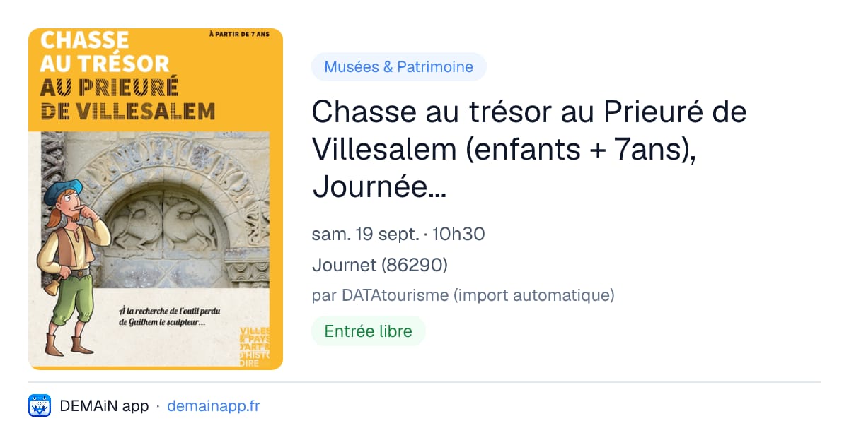 Chasse au trésor au Prieuré de Villesalem (enfants + 7ans), Journées européennes du patrimoine — Journet