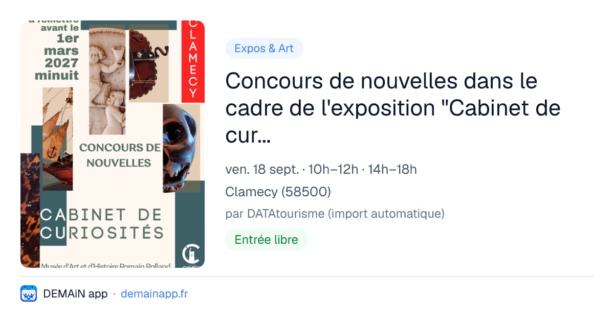 Concours de nouvelles dans le cadre de l'exposition "Cabinet de curiosités" — Clamecy
