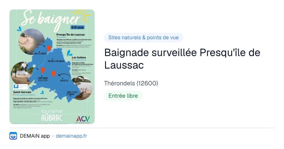 Baignade surveillée Presqu'île de Laussac — Thérondels