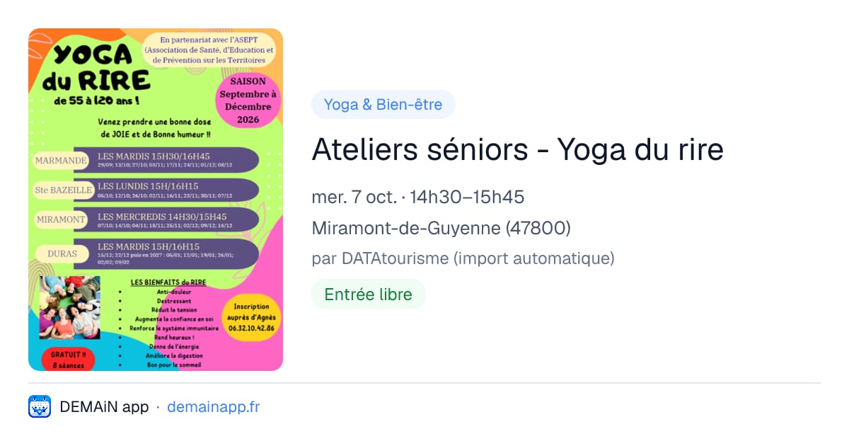 Ateliers séniors - Yoga du rire — Miramont-de-Guyenne