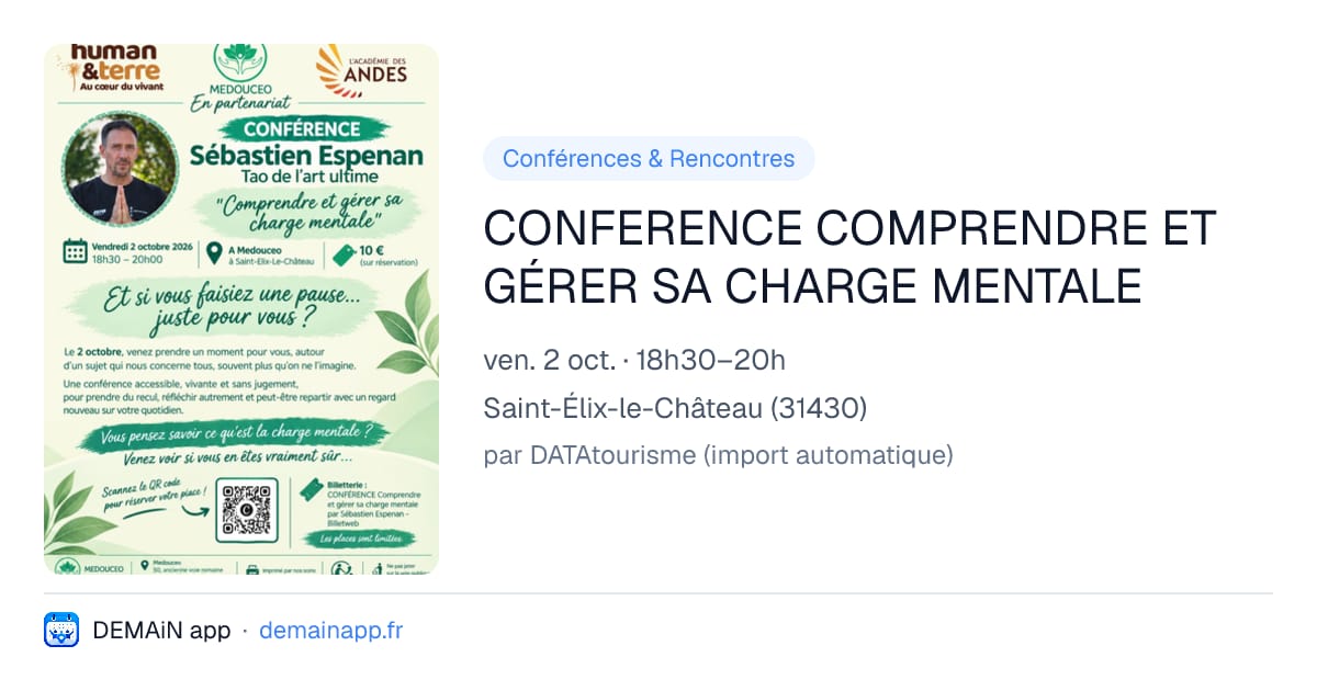 CONFERENCE COMPRENDRE ET GÉRER SA CHARGE MENTALE — Saint-Élix-le-Château