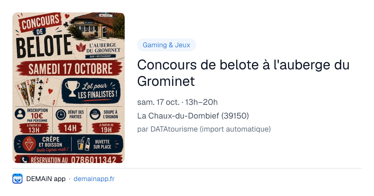 Concours de belote à l'auberge du Grominet — La Chaux-du-Dombief