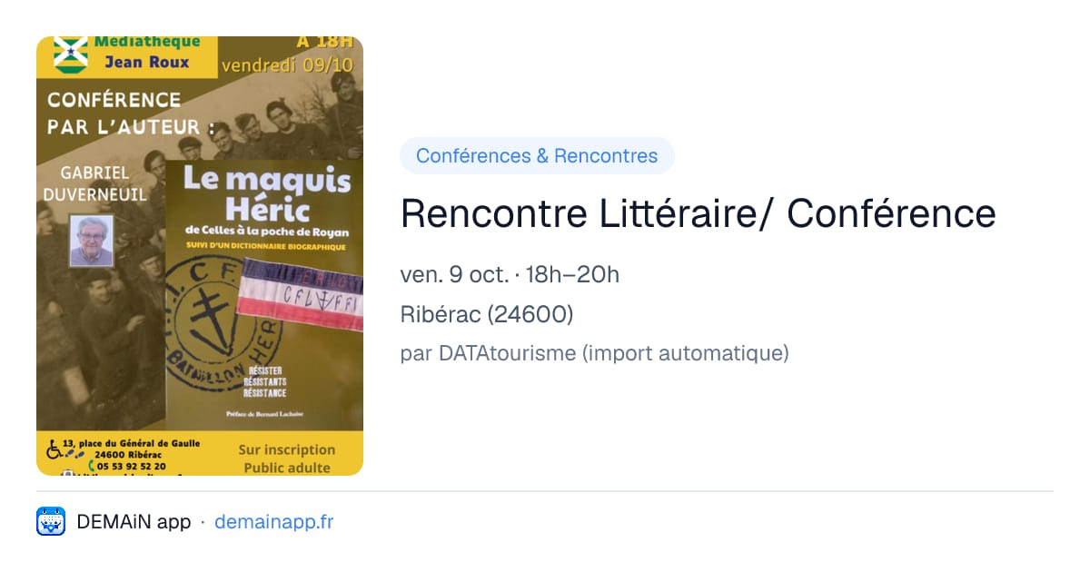 Rencontre Littéraire/ Conférence — Ribérac