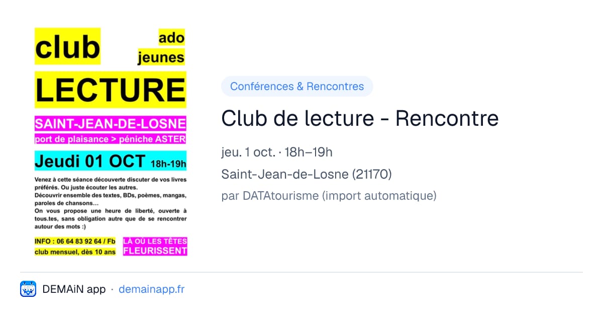 Club de lecture - Rencontre — Saint-Jean-de-Losne