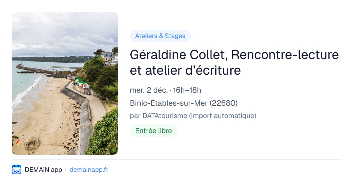 Géraldine Collet, Rencontre-lecture et atelier d’écriture — Binic-Étables-sur-Mer