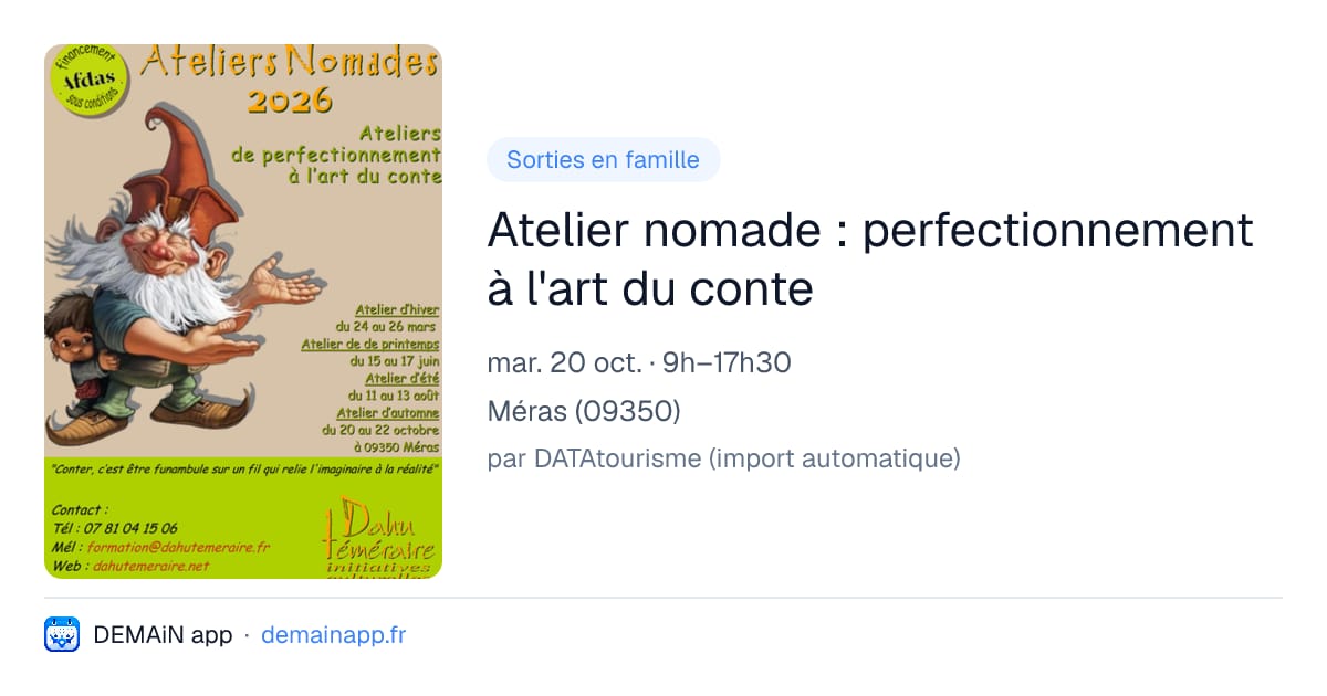 Atelier nomade : perfectionnement à l'art du conte — Méras