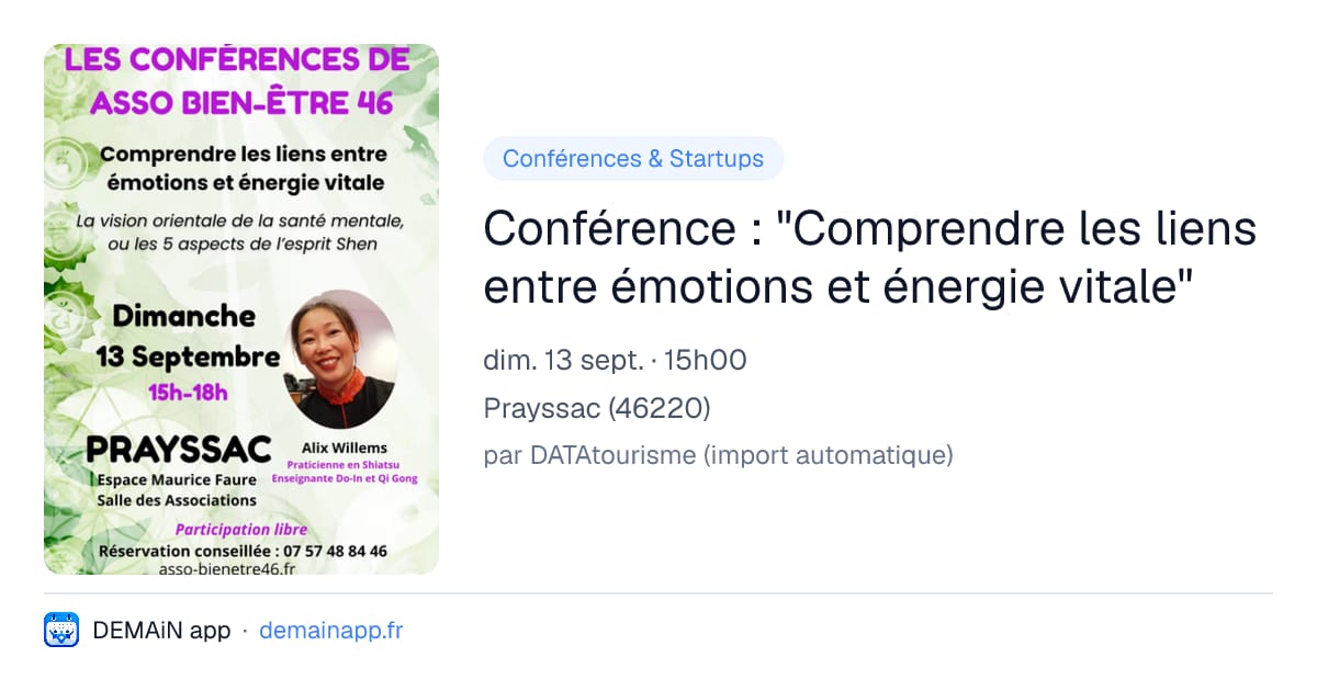 Conférence : "Comprendre les liens entre émotions et énergie vitale" — Prayssac