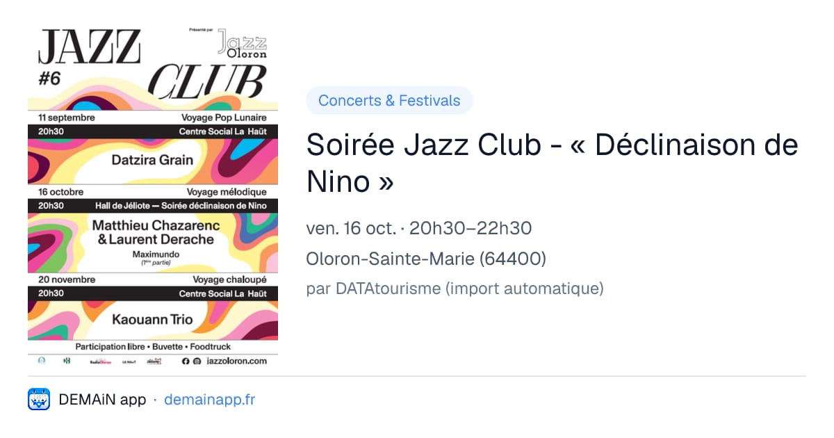 Soirée Jazz Club - « Déclinaison de Nino » — Oloron-Sainte-Marie
