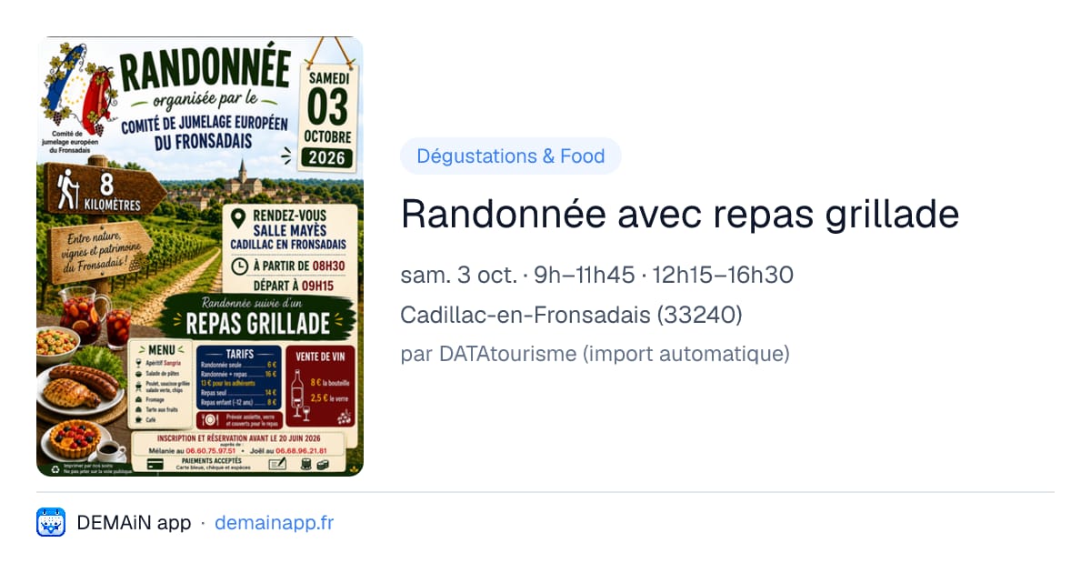 Randonnée avec repas grillade — Cadillac-en-Fronsadais