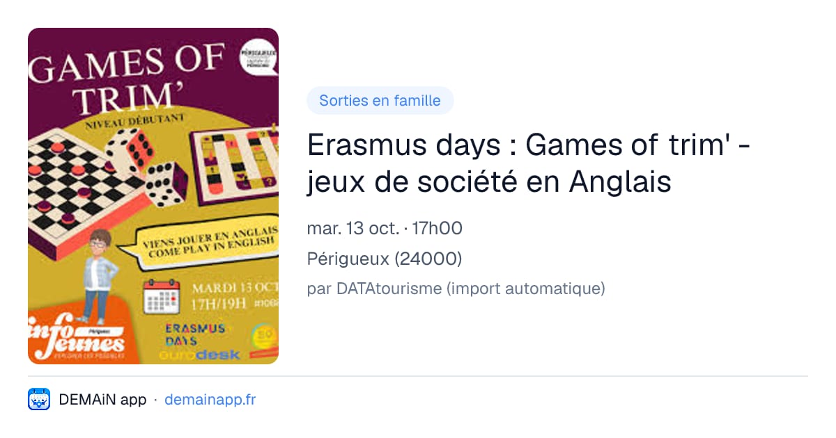 Erasmus days : Games of trim' - jeux de société en Anglais — Périgueux