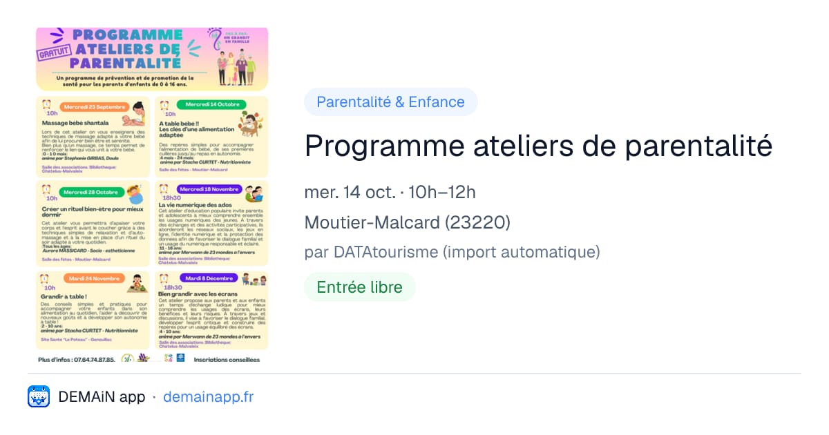 Programme ateliers de parentalité — Moutier-Malcard