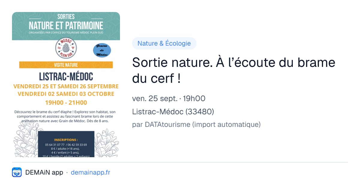 Sortie nature. À l’écoute du brame du cerf ! — Listrac-Médoc
