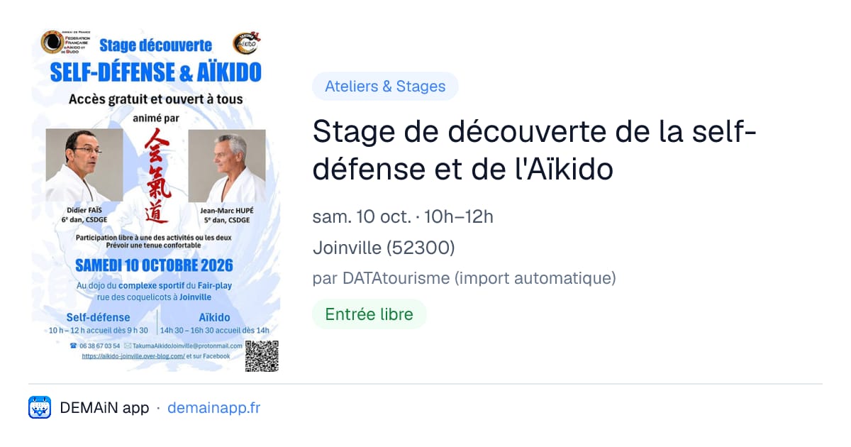 Stage de découverte de la self-défense et de l'Aïkido — Joinville