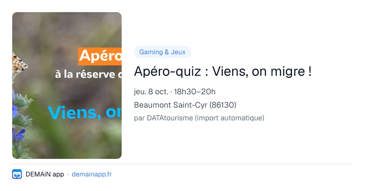 Apéro-quiz : Viens, on migre ! — Beaumont Saint-Cyr