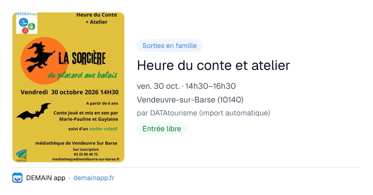 Heure du conte et atelier — Vendeuvre-sur-Barse