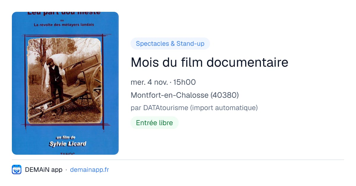 Mois du film documentaire — Montfort-en-Chalosse