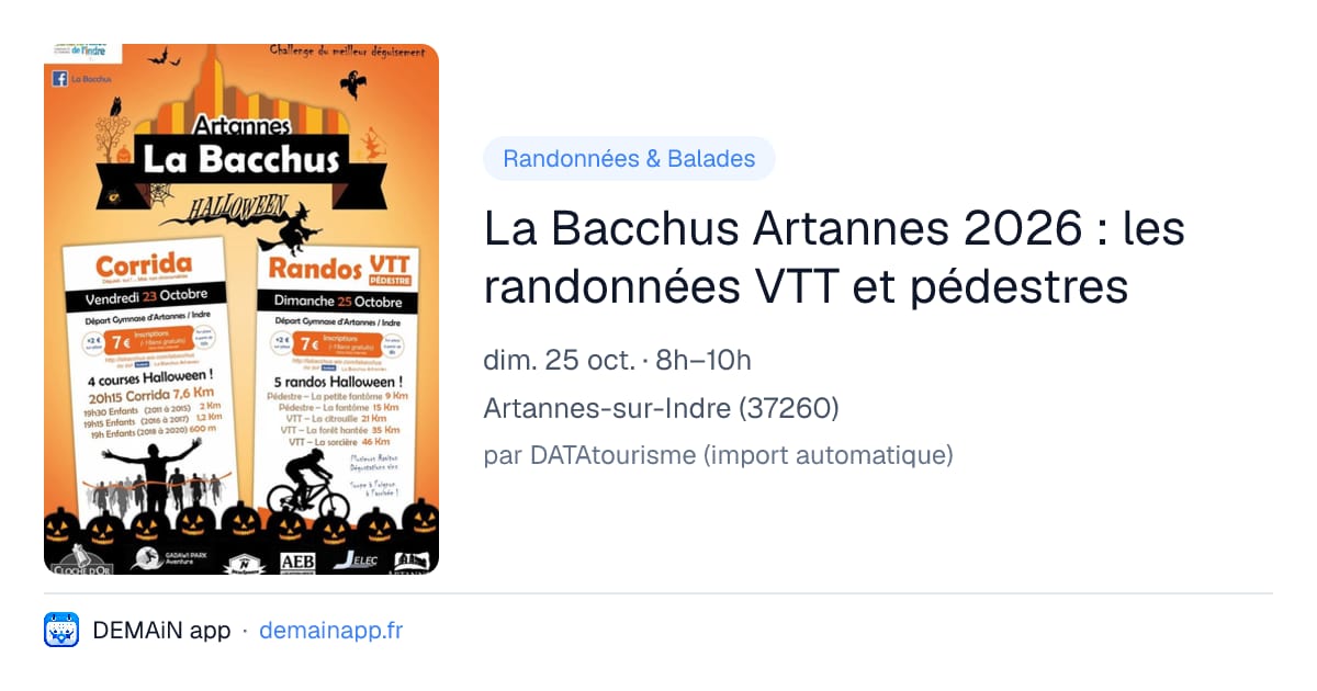 La Bacchus Artannes 2026 : les randonnées VTT et pédestres — Artannes-sur-Indre