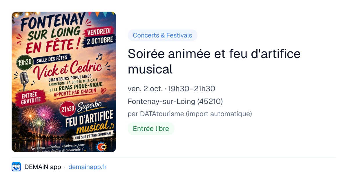 Soirée animée et feu d'artifice musical — Fontenay-sur-Loing